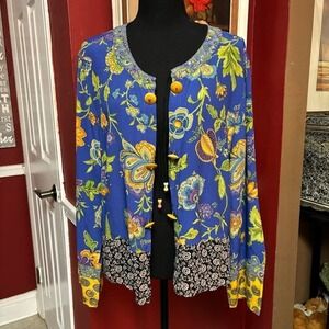 Vintage Carole Little Women's Floral Size 6 Cardigan Shaw Beads Jacket NWOT
